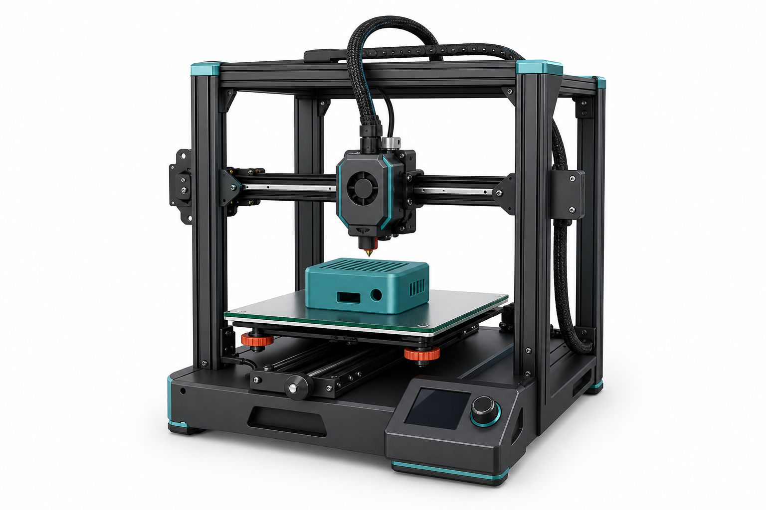 Modern desktop 3D printer printing a custom gadget enclosure