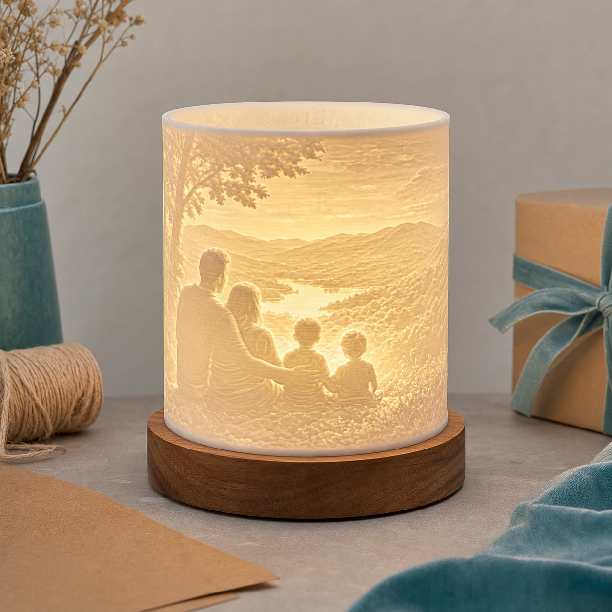 Custom glowing 3D printed lithophane night lamp
